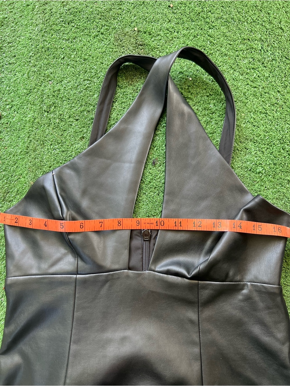 French Connection Black Faux Leather Cross Halter Mini Dress - Picture 6 of 8